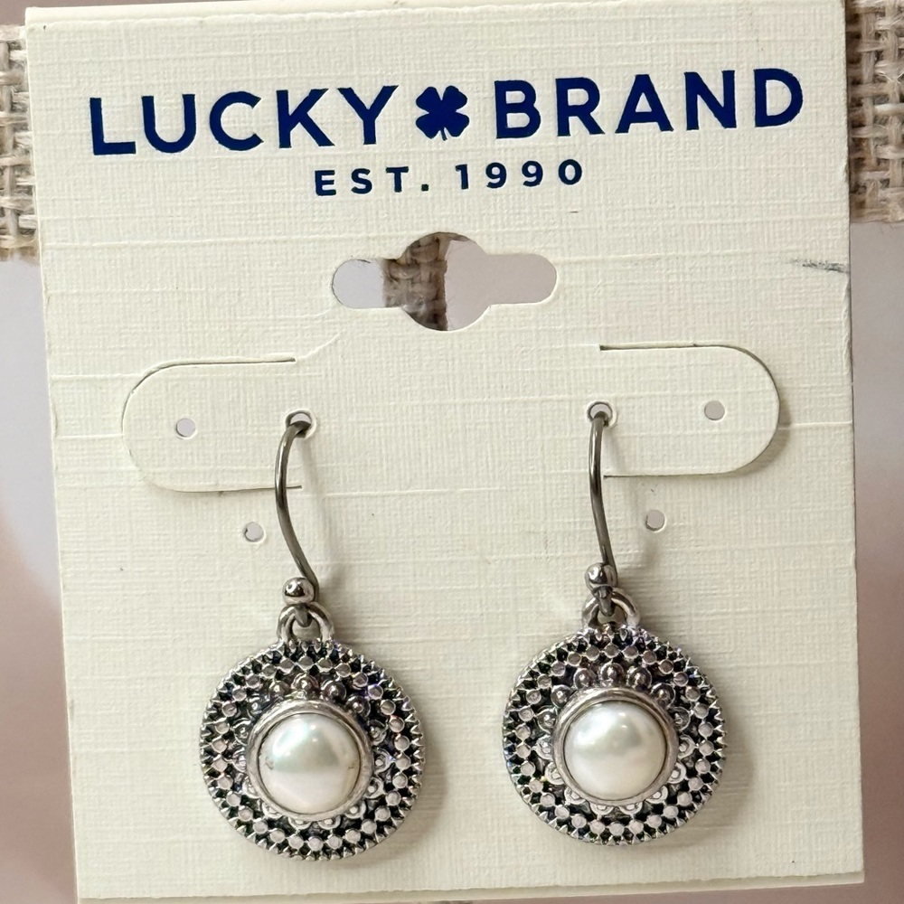Lucky Brand Emilia Pearl Silver-Tone Drop Earrings
